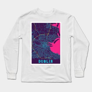 Dublin Neon City Map, Dublin Minimalist City Map Art Print Long Sleeve T-Shirt